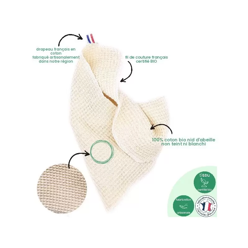 Essuie-mains en coton BIO - Artisanal & Français