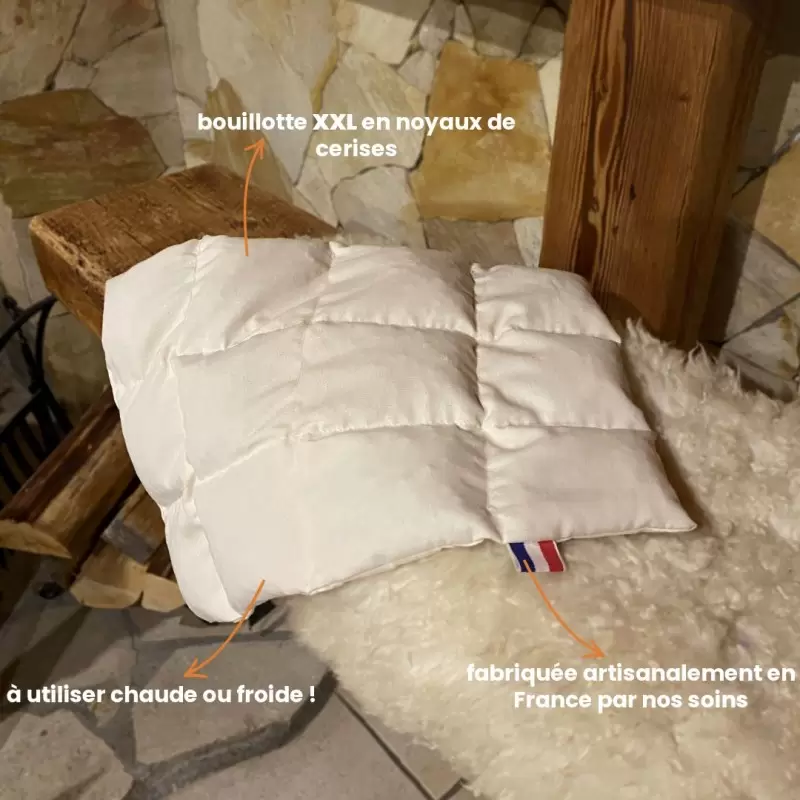 Grande bouillotte BIO ergonomique en noyaux de cerises - Artisanale