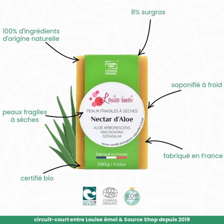 Savon BIO à l'Aloe & Macadamia - Nectar d'Aloe - Louise émoi