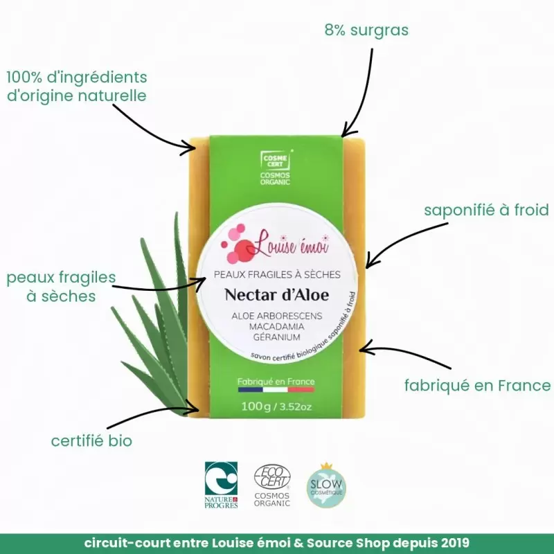 Savon BIO à l'Aloe et Macadamia - Nectar d'Aloe - Louise émoi
