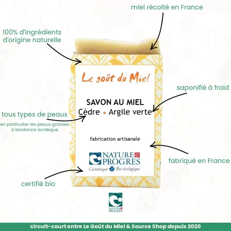 Savon BIO au miel, argile verte & cèdre - Le Goût du Miel
