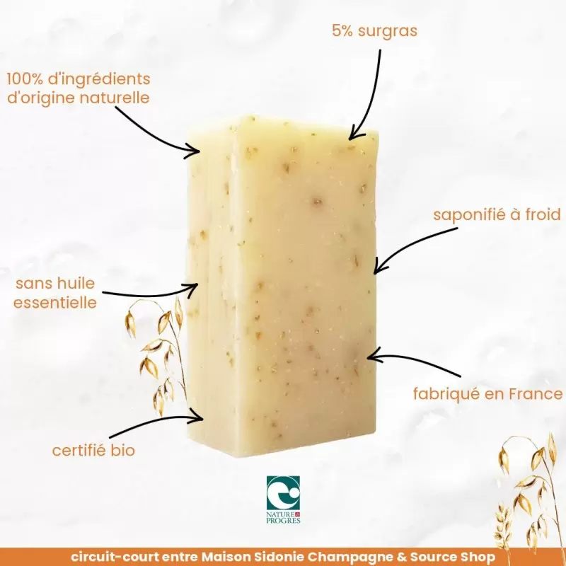 Savon BIO au lait d'avoine sans huile essentielle - Maison Sidonie Champagne