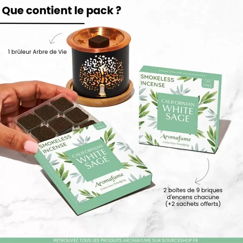 Kit briques d'encens Sauge Blanche + brûleur Arbre de Vie - Aromafume