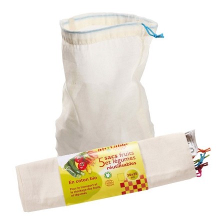 Lot de 5 sacs coton gradués réutilisables pour aliments - Ah! Table!