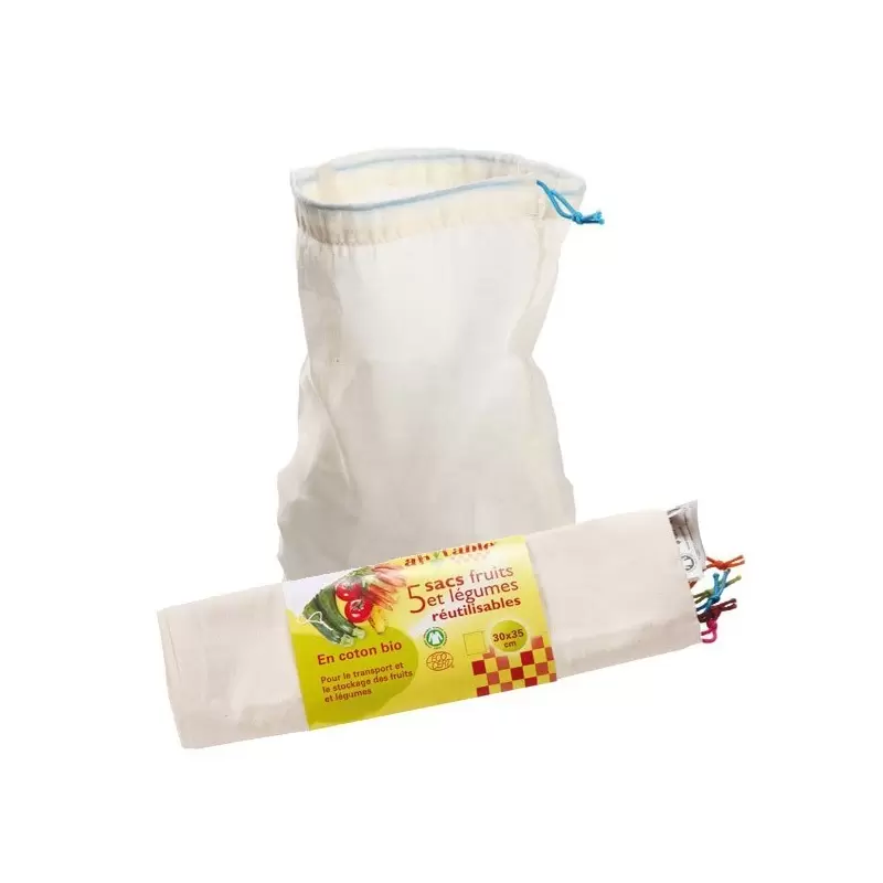 Lot de 5 sacs coton gradués réutilisables pour aliments - Ah! Table!