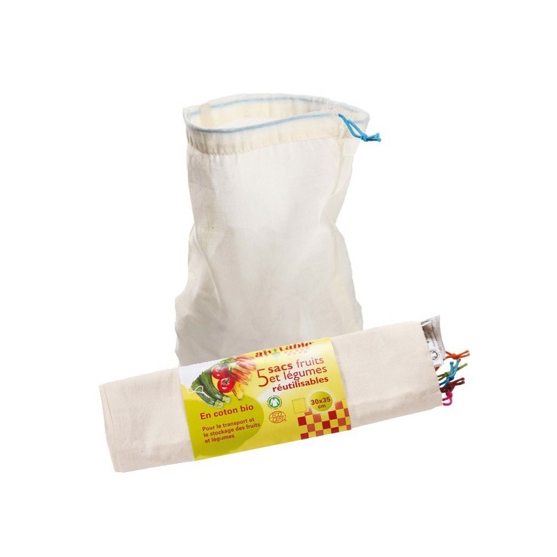 Lot de 5 sacs coton gradués réutilisables pour aliments - Ah! Table!