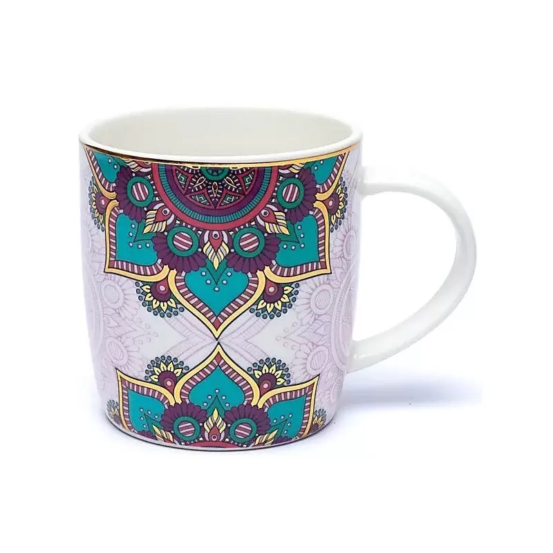 Mug à infusion en porcelaine Mandala turquoise + filtre en inox