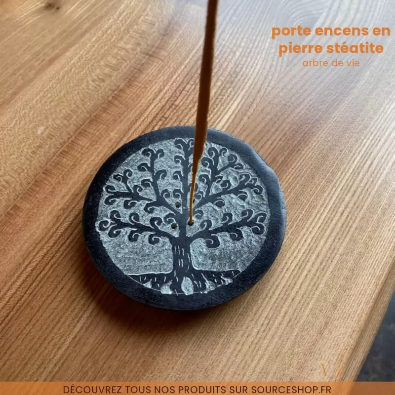 Porte encens rond en pierre - Arbre de vie