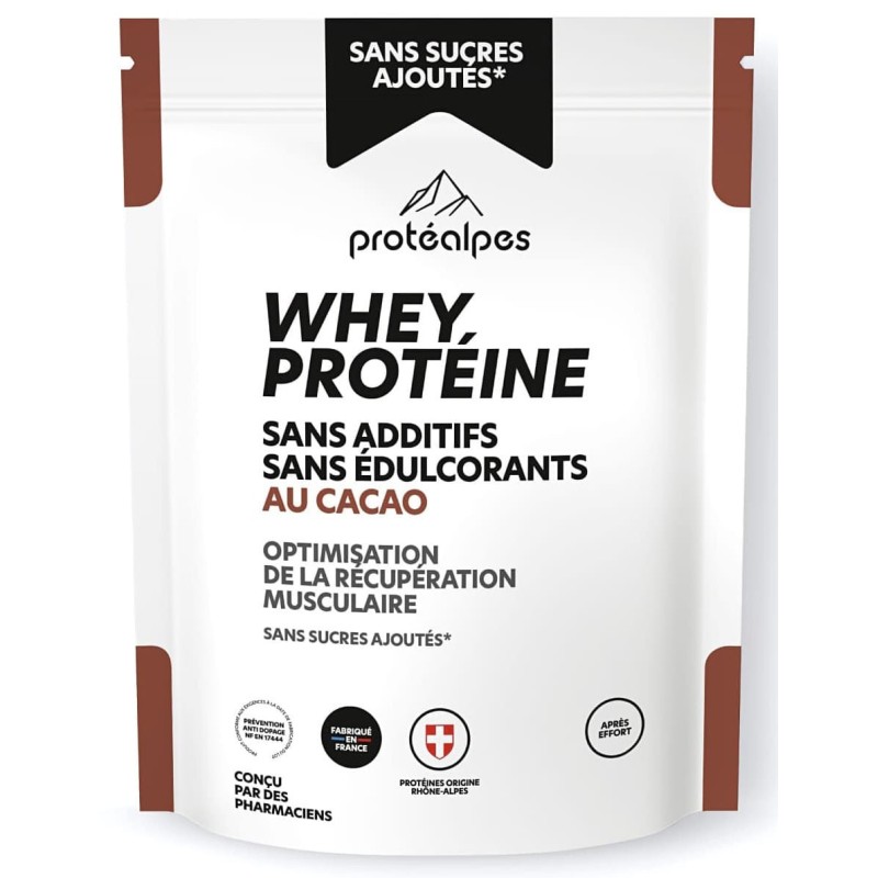 Whey Protéine Cacao - 750g - Sans Sucres Ajoutés - Protéalpes