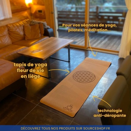 Tapis de yoga en liège écologique & antidérapant - Fleur de Vie
