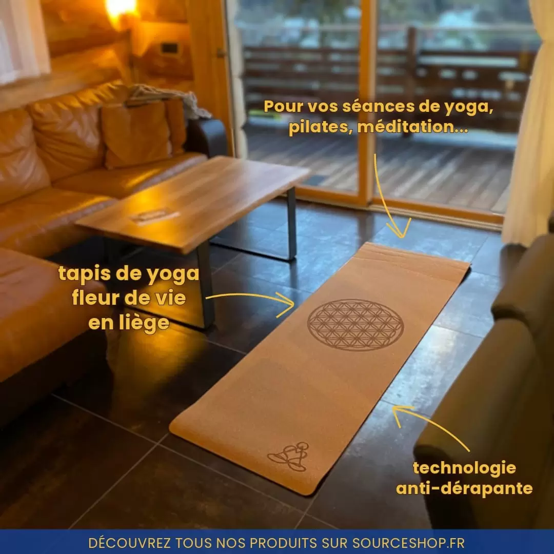 Tapis de yoga en liège écologique Fleur de Vie