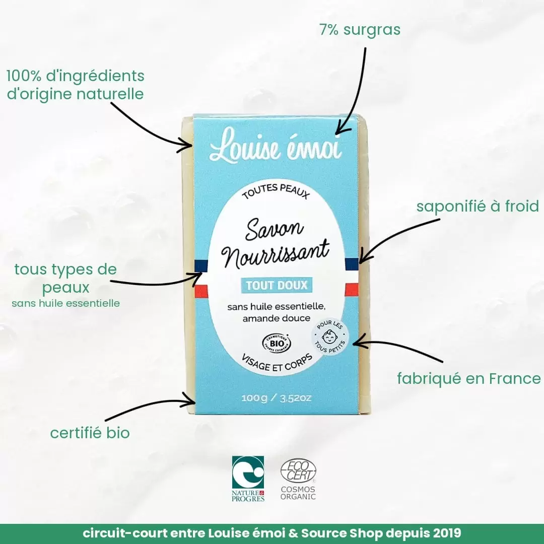 Savon Neutre bébés & enfants Bio - Tout doux - 100g - Louise Émoi