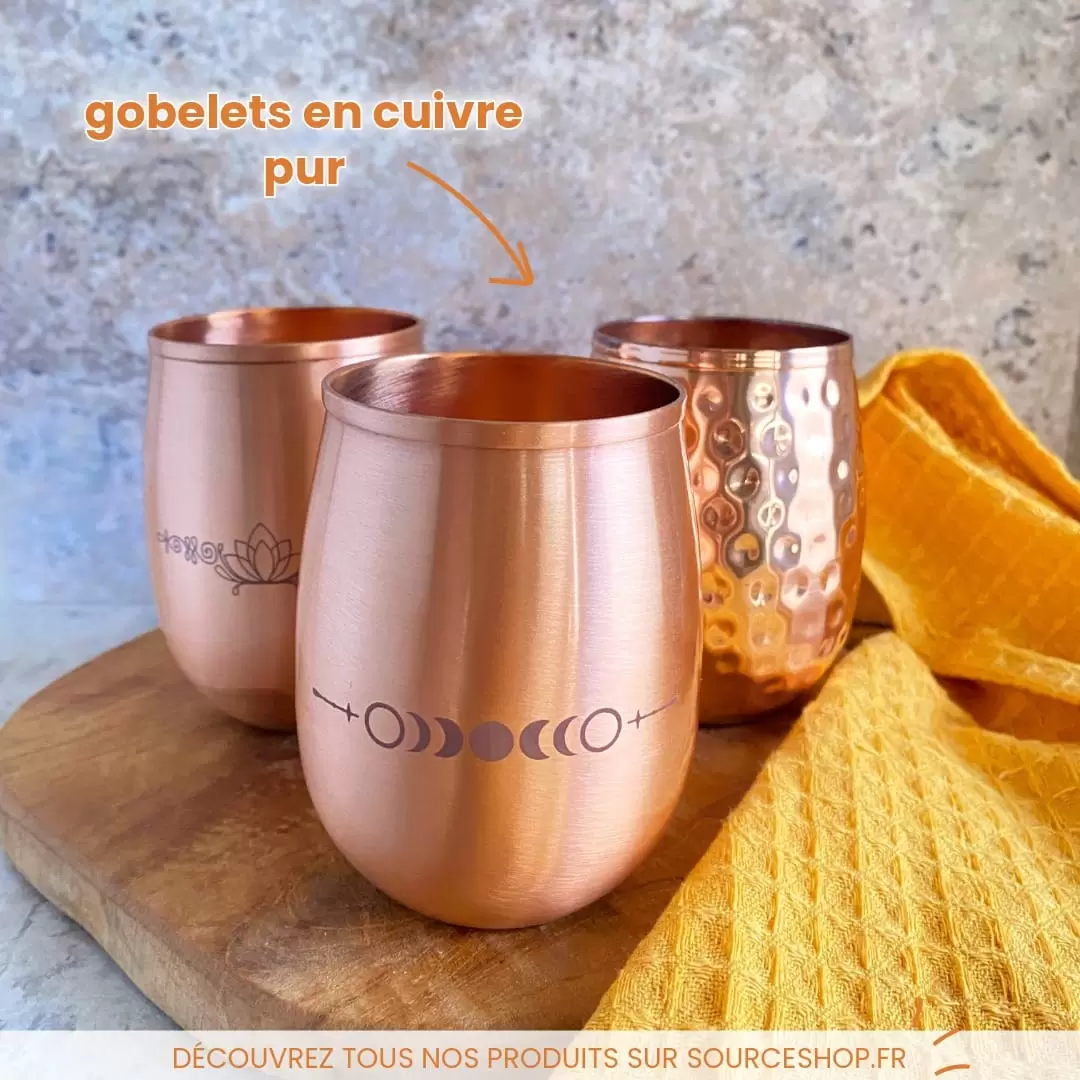 Gobelet en cuivre pur poli - Lotus - 350ml