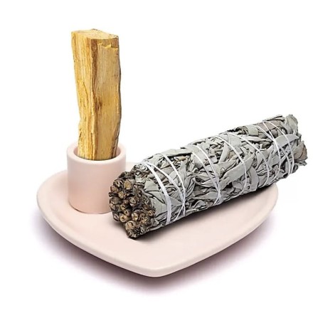 Brûleur de fumigation cœur rose pastel – support Palo Santo