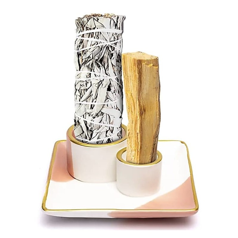 Brûleur de fumigation rose & or – support Palo Santo