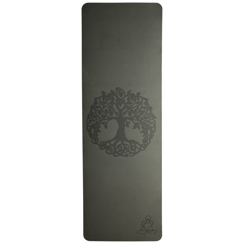 Tapis de yoga vert foncé Arbre de Vie – Antidérapant & écologique