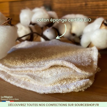 Lot de 5 lingettes démaquillantes lavables en coton éponge bio