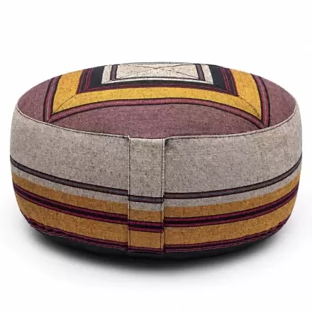 Coussin de méditation en coton gris / jaune – Zafu népalais