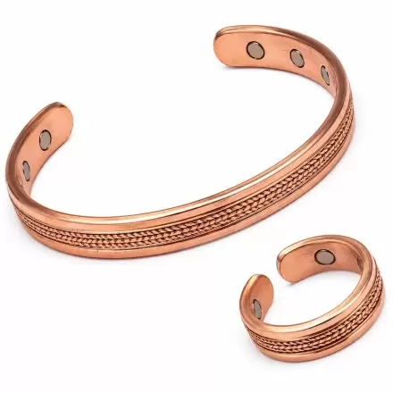 Ensemble bracelet & bague cuivre magnétique – Cuivre pur brossé