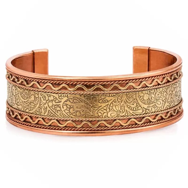 Bracelet manchette cuivre & laiton gravé – Style bohème