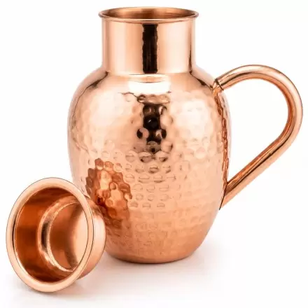 Carafe en cuivre pur martelé 1.5L  avec couvercle – Pichet eau ayurvédique