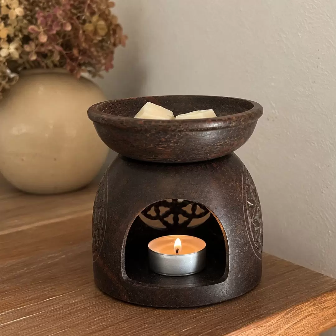 Brûleur d'huiles essentielles en stéatite - Fleur de Vie