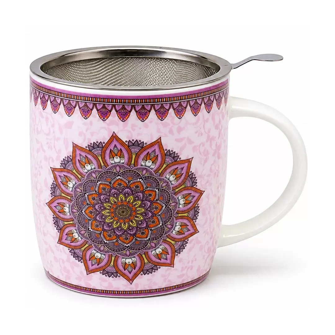 Mug à infusion en porcelaine avec filtre en inox - Mandala violet