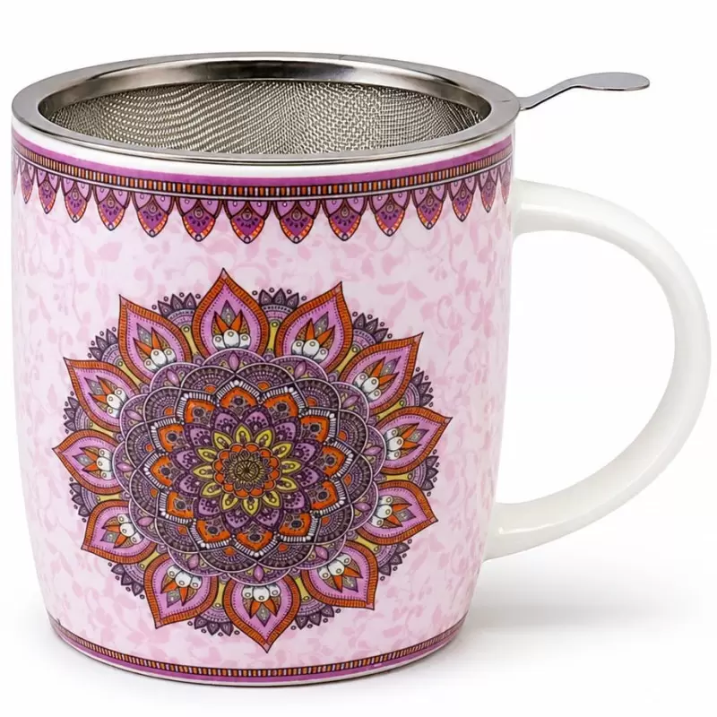 Mug à infusion en porcelaine avec filtre en inox - Mandala violet
