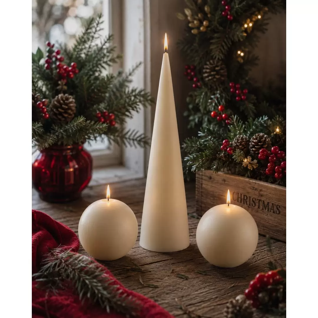 Lot de 2 bougies boule ivoire – Cire végétale naturelle