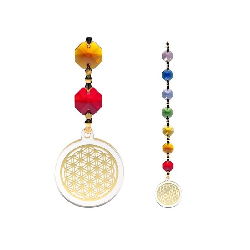 Attrape-soleil Fleur de Vie avec 7 cristaux colorés