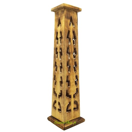 Brûleur d'encens vertical en bois motifs ethniques