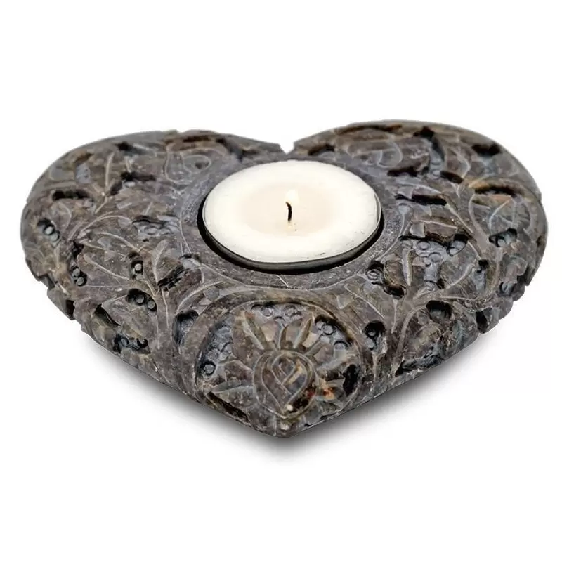 Bougeoir / porte encens coeur en pierre