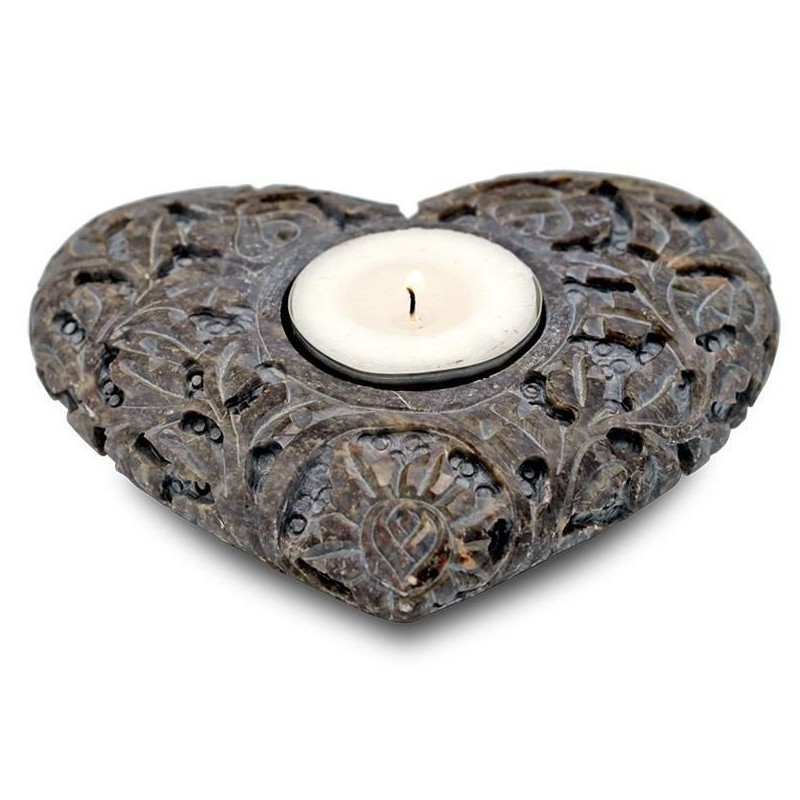 Bougeoir / porte encens coeur en pierre