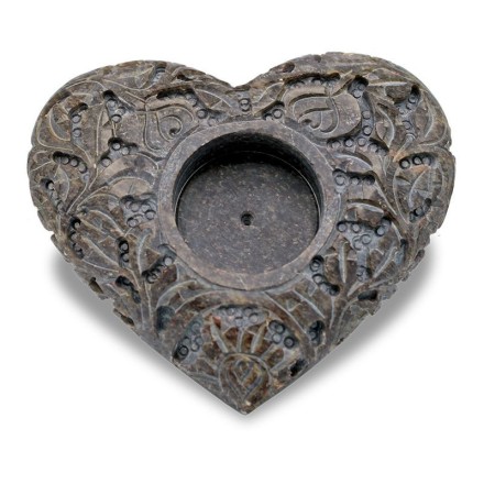 Bougeoir / porte encens coeur en pierre