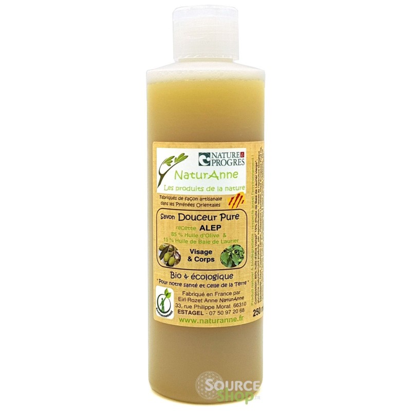 Savon d'Alep liquide BIO  - 15% d'huile de baies de laurier - NaturAnne