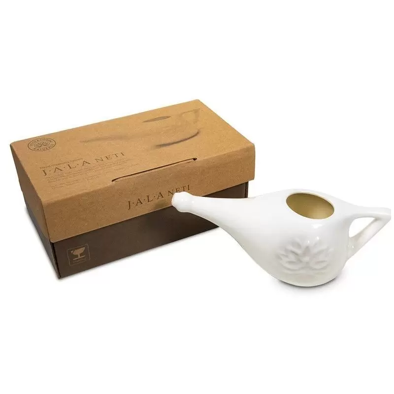 Lota / NetiPot en céramique blanche + sel Himalaya