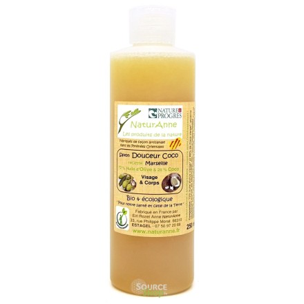 Savon de Marseille liquide BIO - Douceur coco - 250ml - NaturAnne