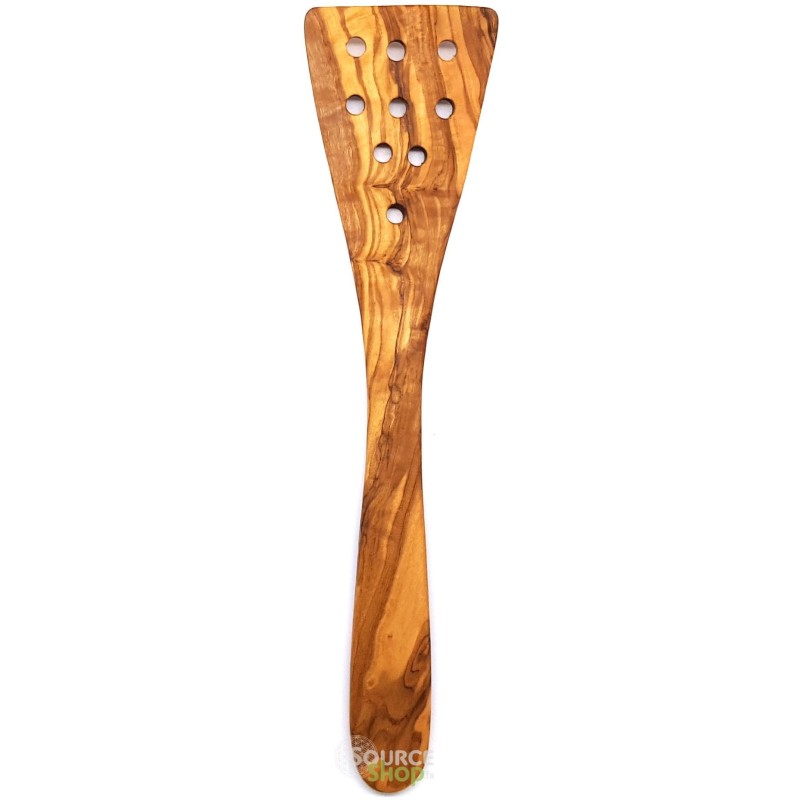 Spatule galbée percée en bois d'olivier - 30cm