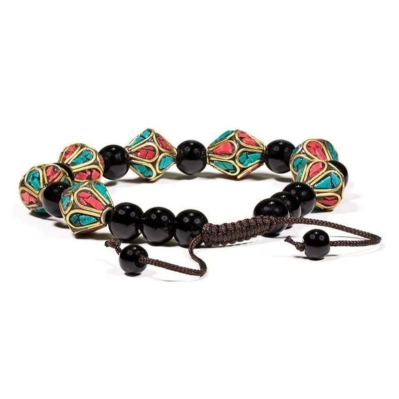 Bracelet turquoise, corail & agate noire - Equilibre et harmonie