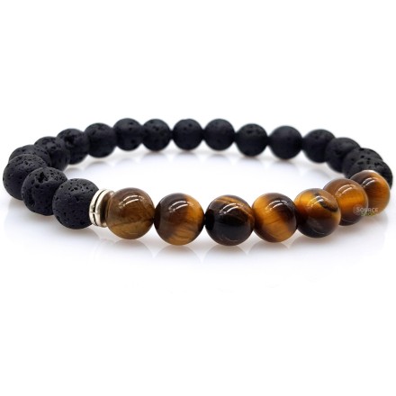 Bracelet Oeil de Tigre & Lave - Confiance, Equilibre & Conscience