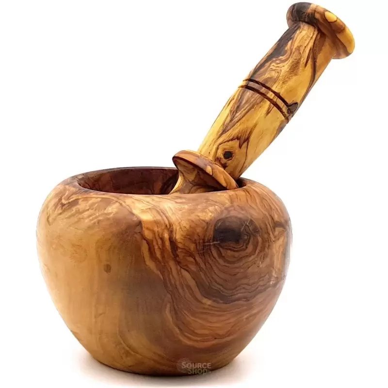Mortier en bois d'olivier avec pilon - 12cm