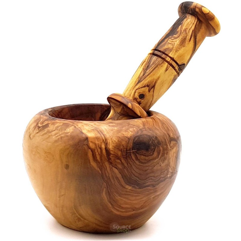 Mortier en bois d'olivier avec pilon - 12cm