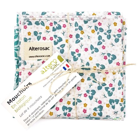 Lot de 4 mouchoirs réutilisables en coton BIO - Alterosac
