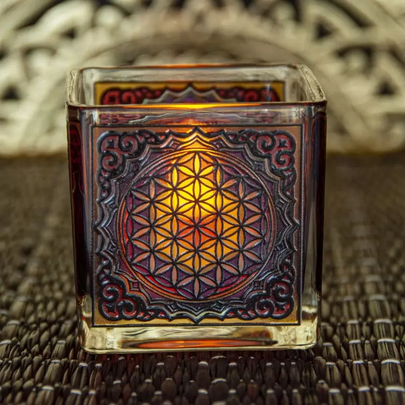 Photophore vitrail Fleur de Vie