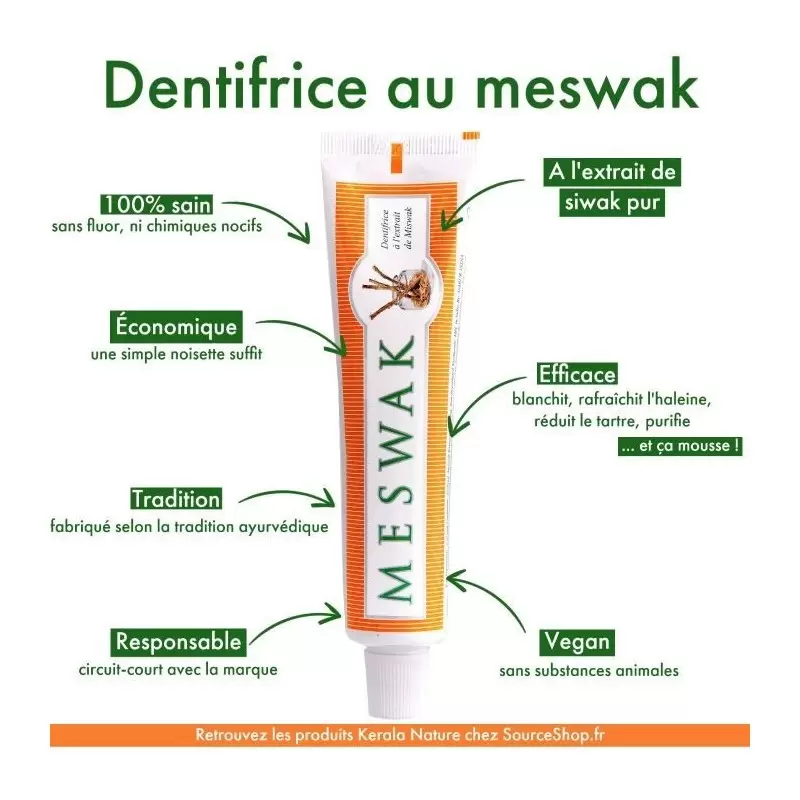 Dentifrice ayurvédique Meswak - siwak - 100g - Kerala Nature