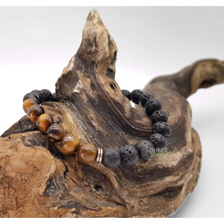 Bracelet Oeil de Tigre & Lave - Confiance, Equilibre & Conscience