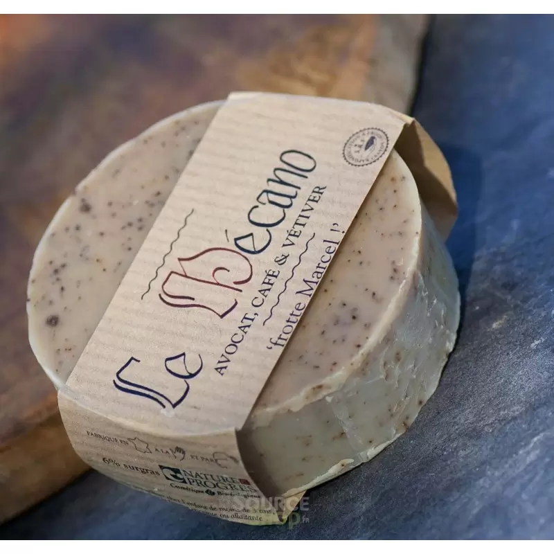 Savon exfoliant BIO café, avocat & vétiver "Le Mécano" - Savonnerie du Pilat
