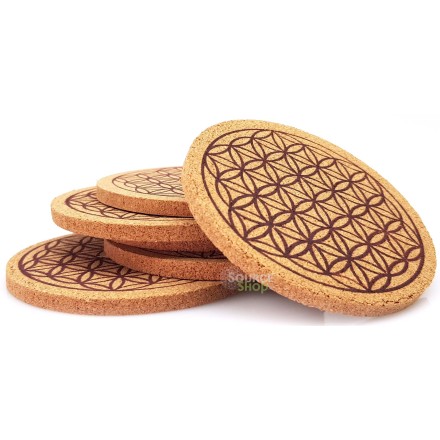 Lot de 6 Sous verres Fleur de Vie en liège
