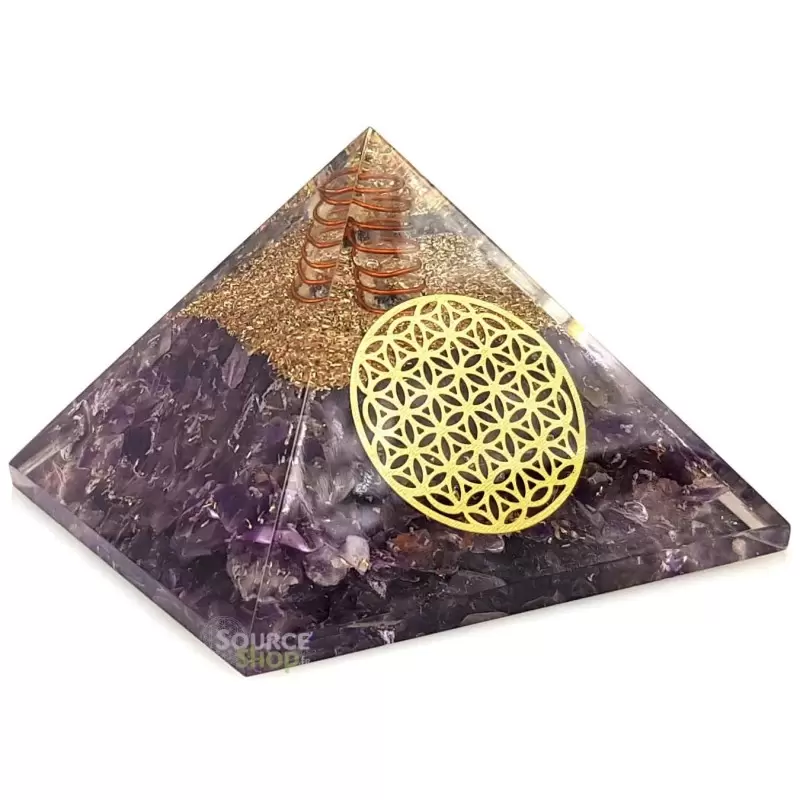 Pyramide orgonite Améthyste Fleur de Vie