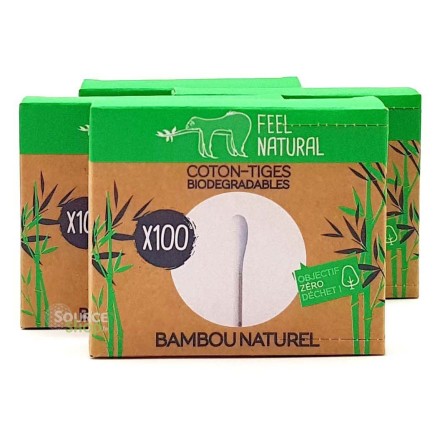 Boîte de 100 Coton-tiges en bambou biodégradables - Feel Natural